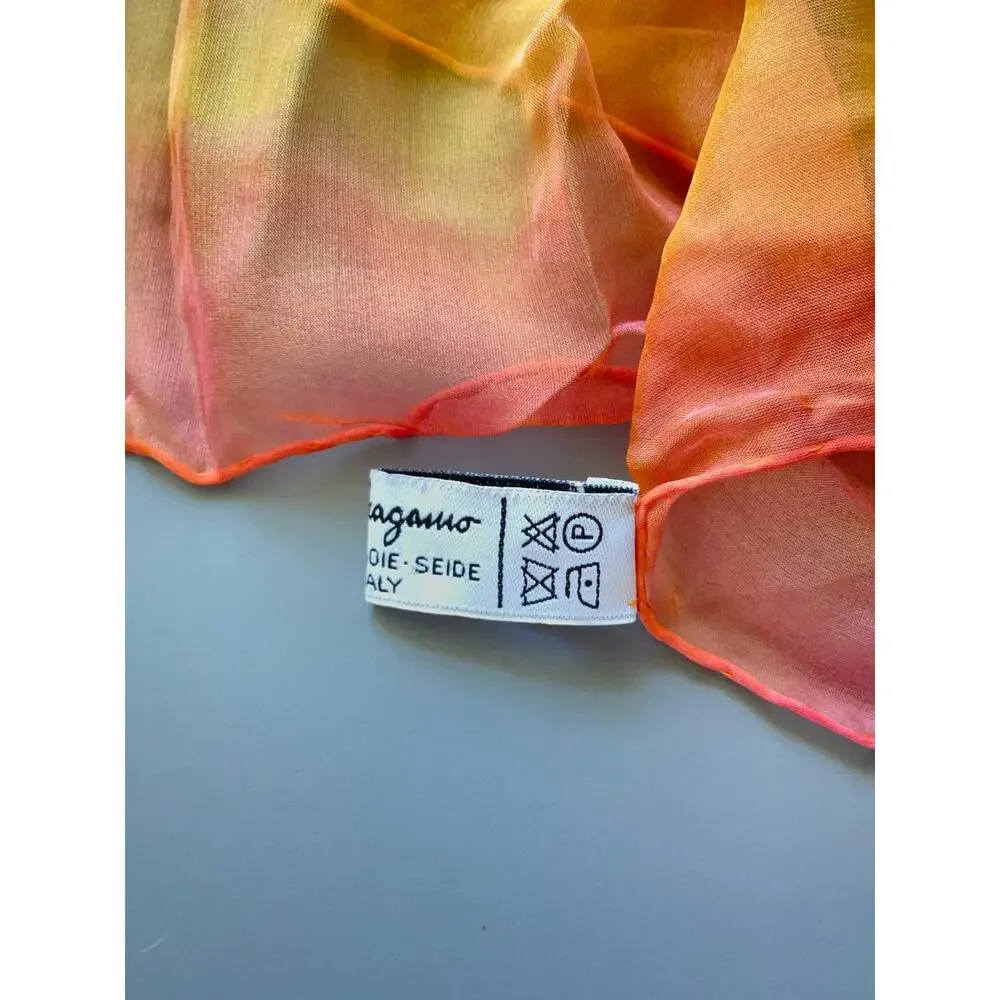 Salvatore Ferragamo Orange Silk Chiffon Floral Scarf OS